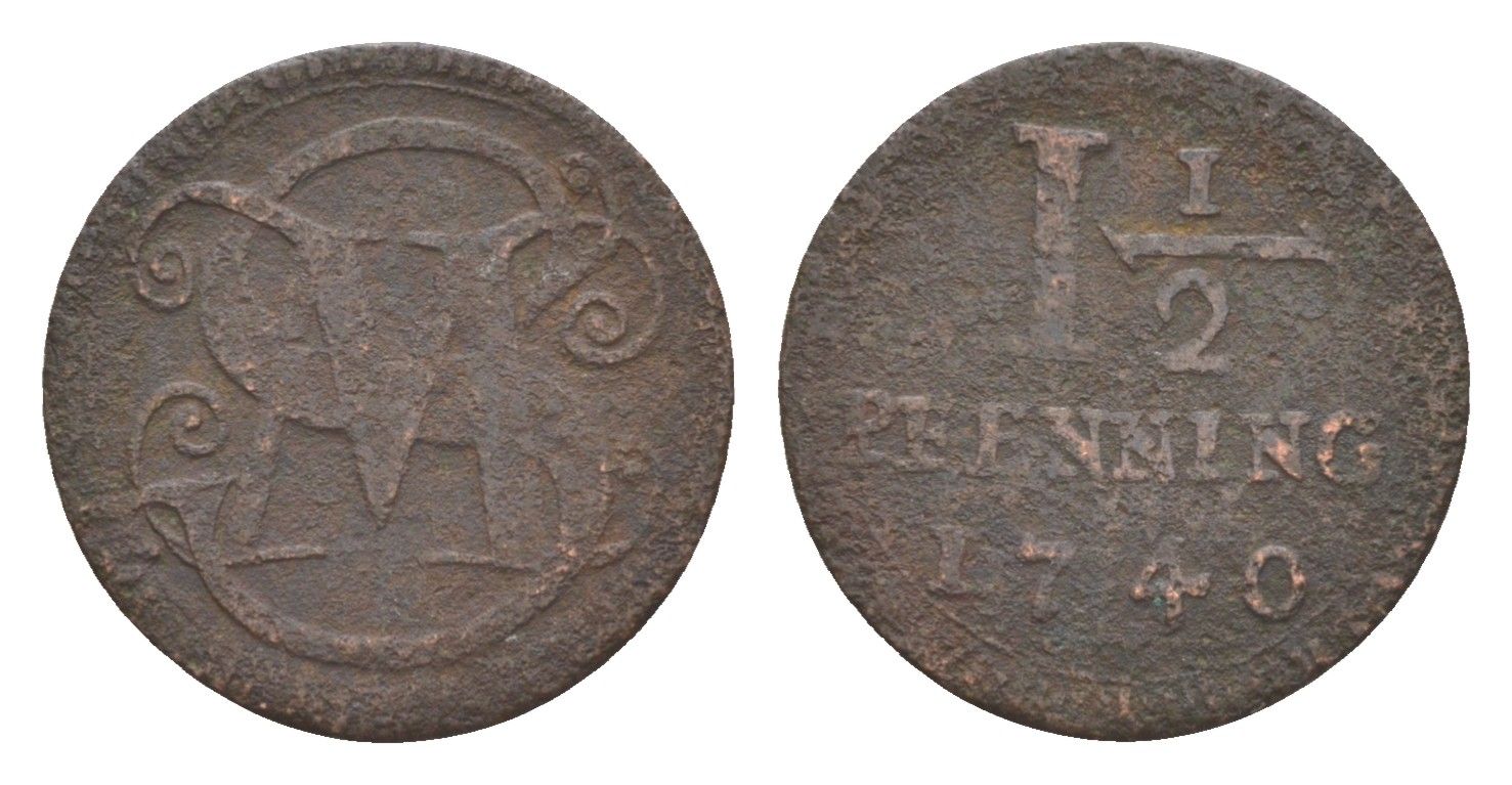 Мюнстер 1 1/2 пфеннига 1740 KM 336 медь 633-1035