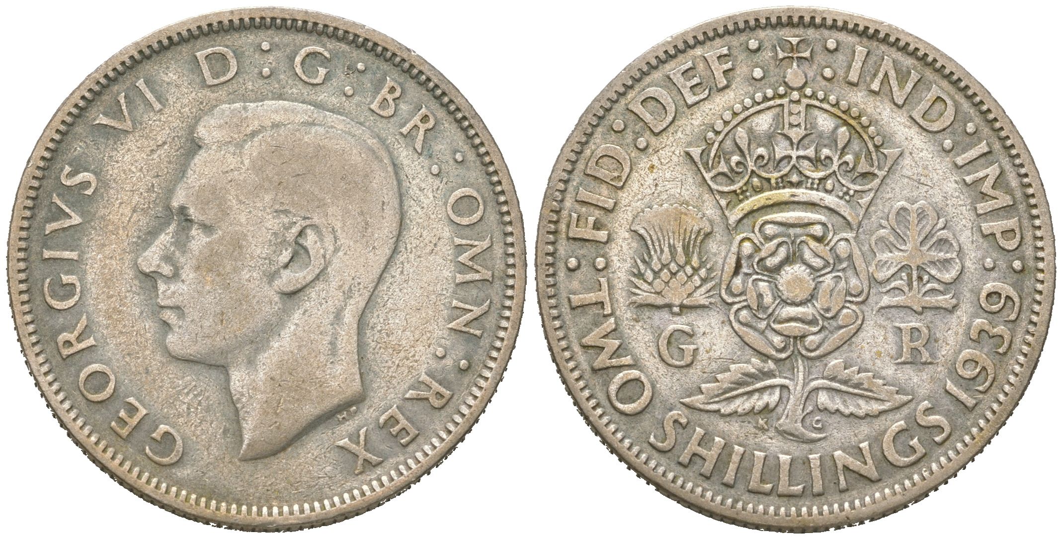 Великобритания 2 шиллинга (флорин) 1939 Георг VI (1936-1952) KM 855, Spink 4081 серебро 4619-842