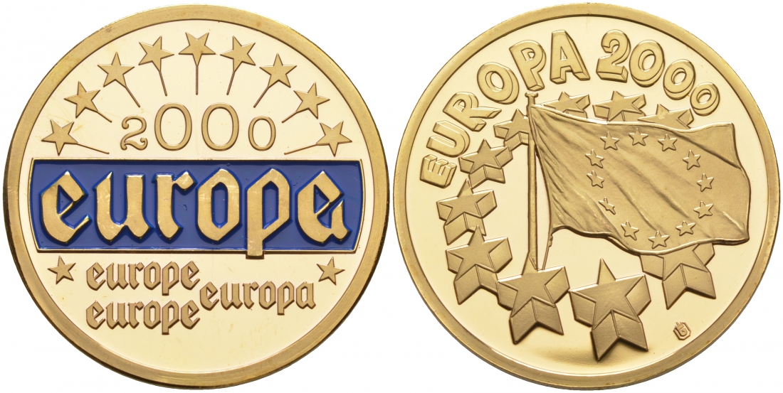 ЕВРОПА МЕДАЛЬ 2000 ОБЪЕДИНЕНИЕ ЕВРОПЫ, ЦВЕТНАЯ ЭМАЛЬ медно-никель PROOF 1087-9-42