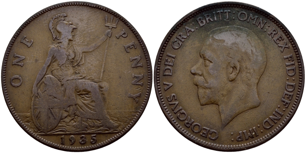 Великобритания 1 пенни 1934 Георг V (1910-1936) КМ 838, Spink 4055 бронза 4178-846