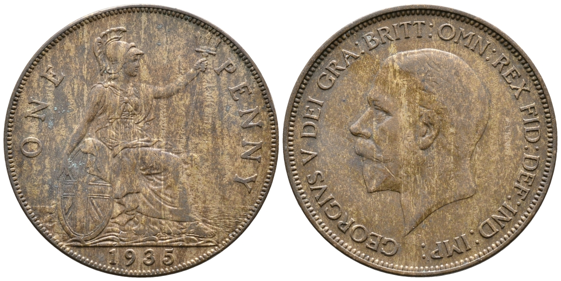 Великобритания 1 пенни 1935 Георг V (1910-1936) КМ 838, Spink 4055 бронза 4364-4224