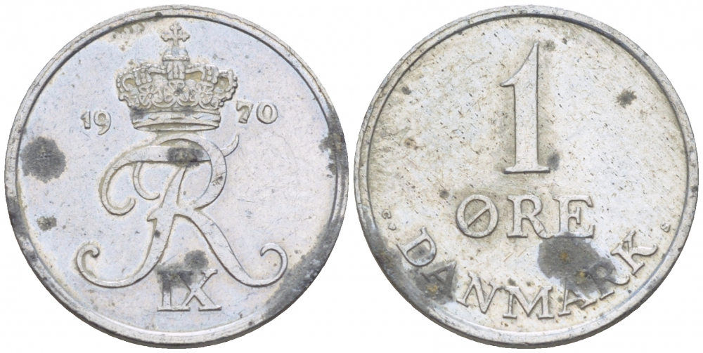 ДАНИЯ 1 ЭРЕ 1970 С; S, ФРЕДЕРИК IX (1947-1972) КМ 839.2 цинк 3309-116