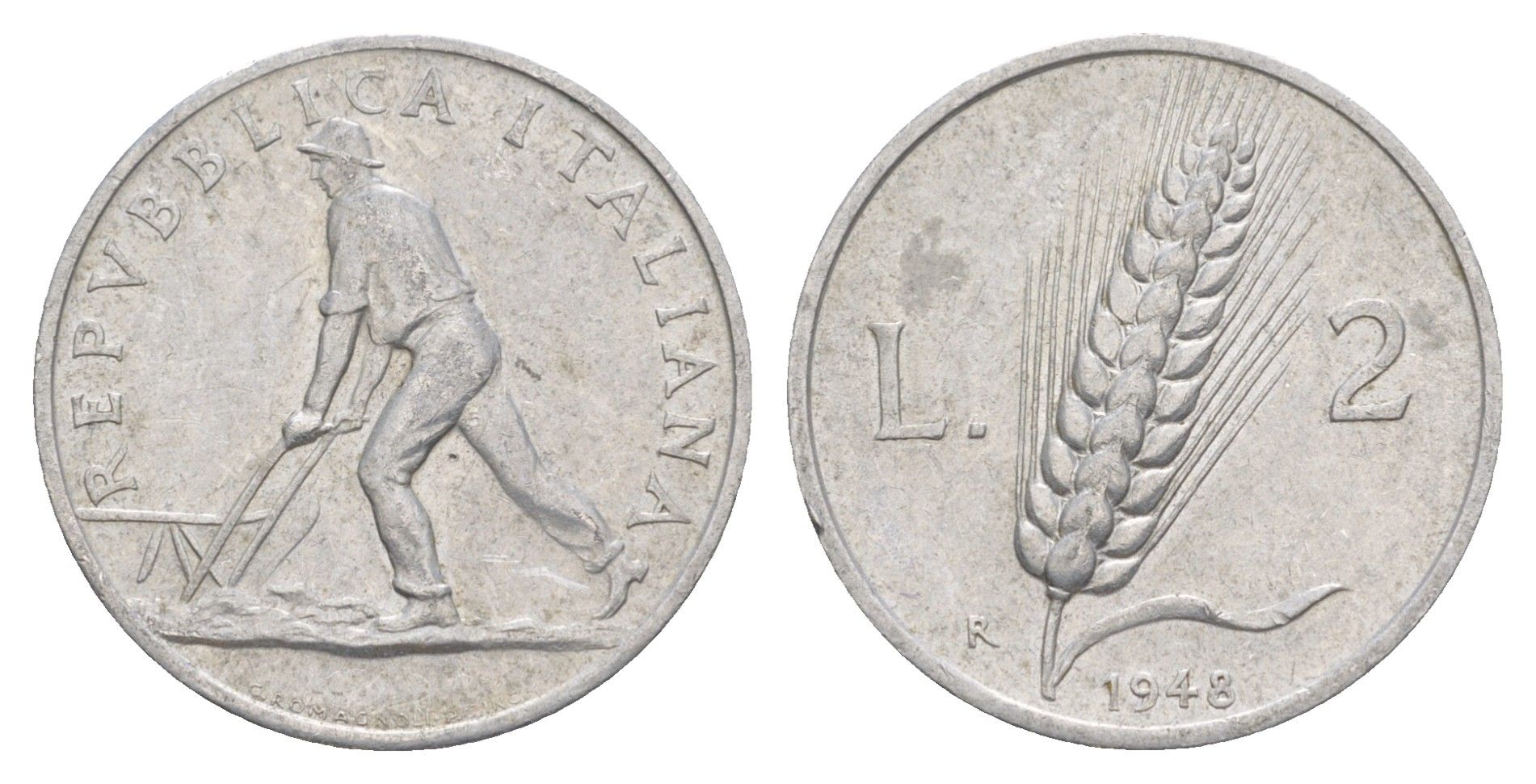 Италия 2 лиры 1948 KM 88 алюминий 4637-454