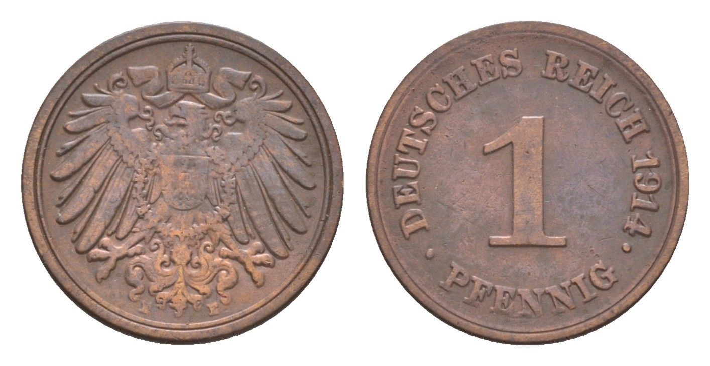 Германия 1 пфенниг 1914 E, Вильгельм II (1888-1918) KM 10, J. 10 медь 4639-1152