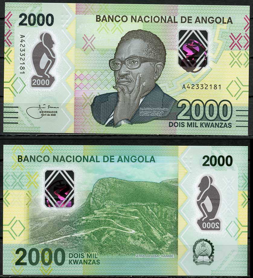 Ангола 2000 кванза 2020 Антонио Агостиньо Нето, Горный хребет в Намибе Pick 163 пластик UNC (пресс) 7201-1-1