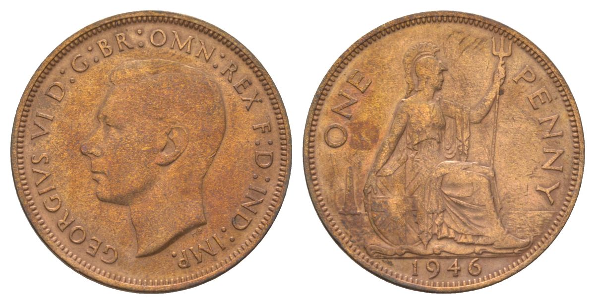 Великобритания 1 пенни 1946 Георг VI (1936-1952) KM 845, Spink 4114 бронза 4179-136