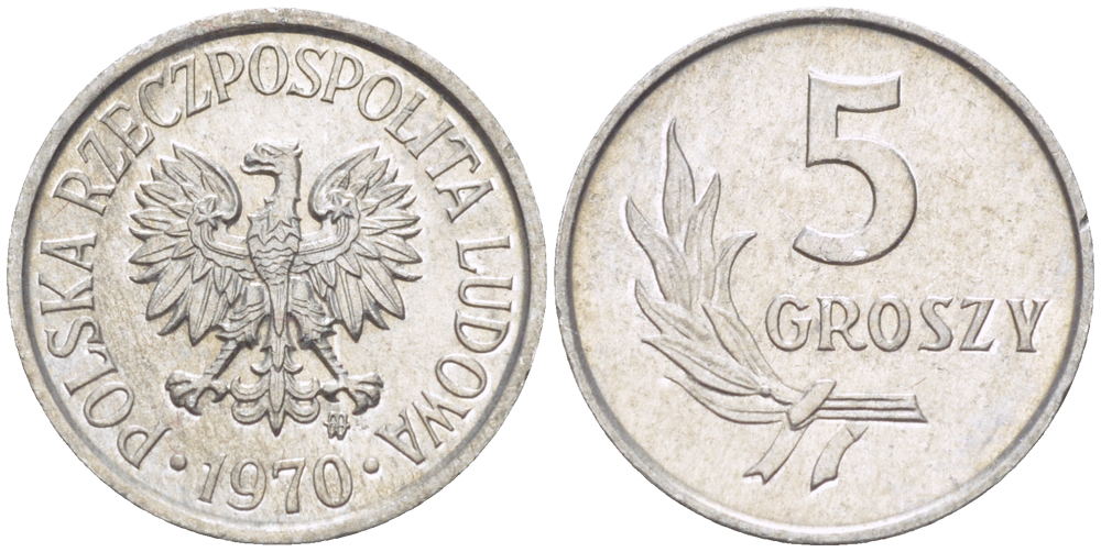 Польша 5 грошей 1970 MW  KM A46, Parchimowicz 204j алюминий 4181-1152