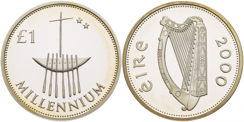 Ирландия 1 фунт 2000 миллениум, корабль KM P1 серебро PROOF 1078-1-21