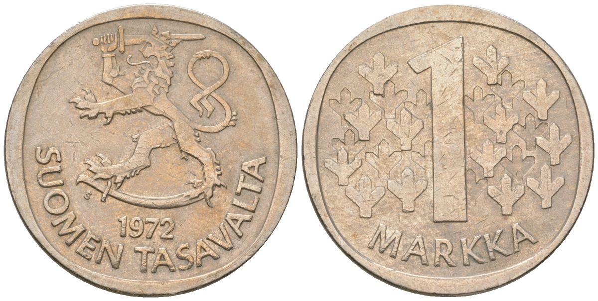 Финляндия 1 марка 1972 S KM 49a медно-никель 4586-554