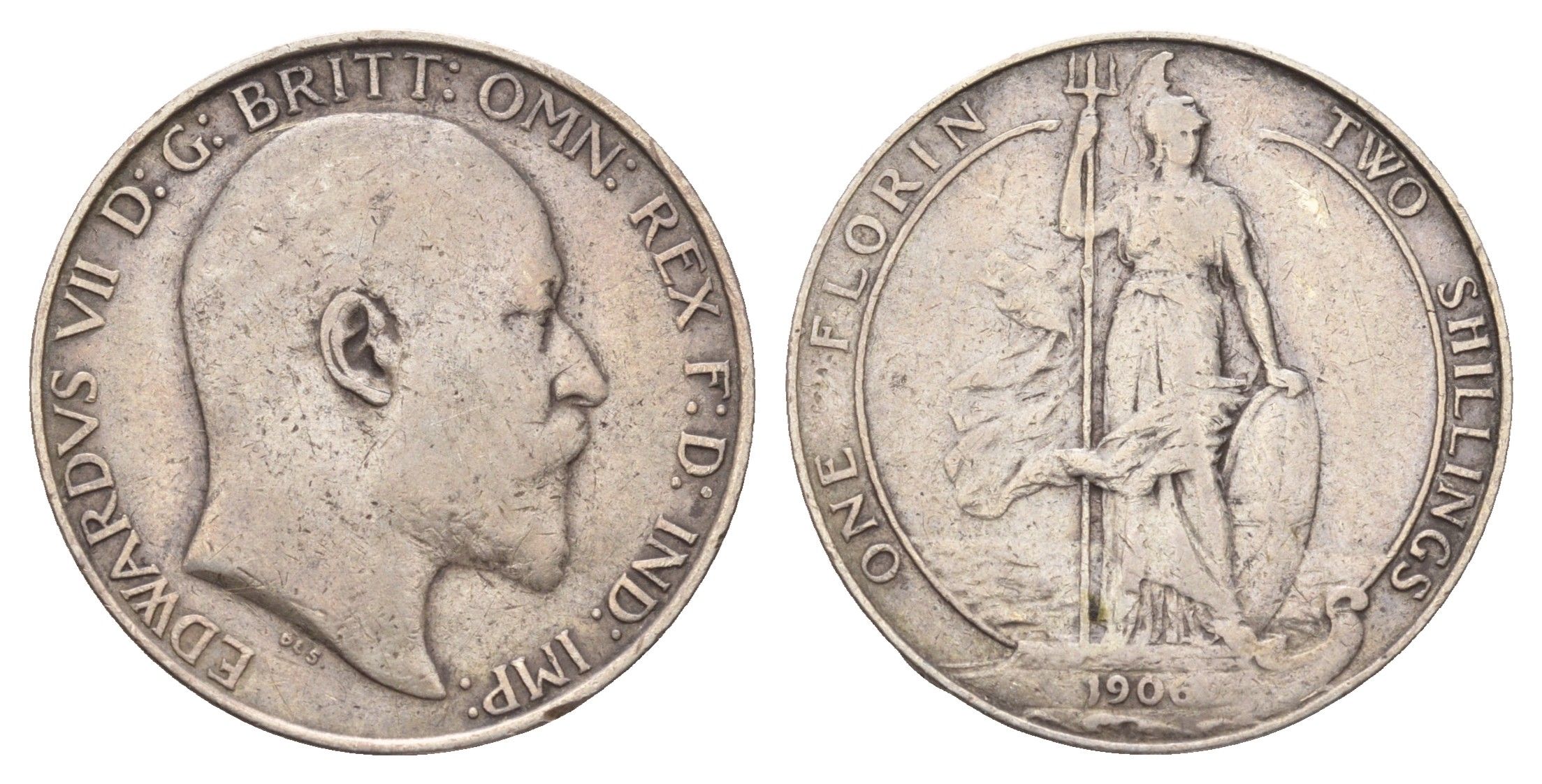 Великобритания 2 шиллинга (флорин) 1906 Эдуард VII (1901-1910) KM 801, Spink 3981 серебро 413-2143