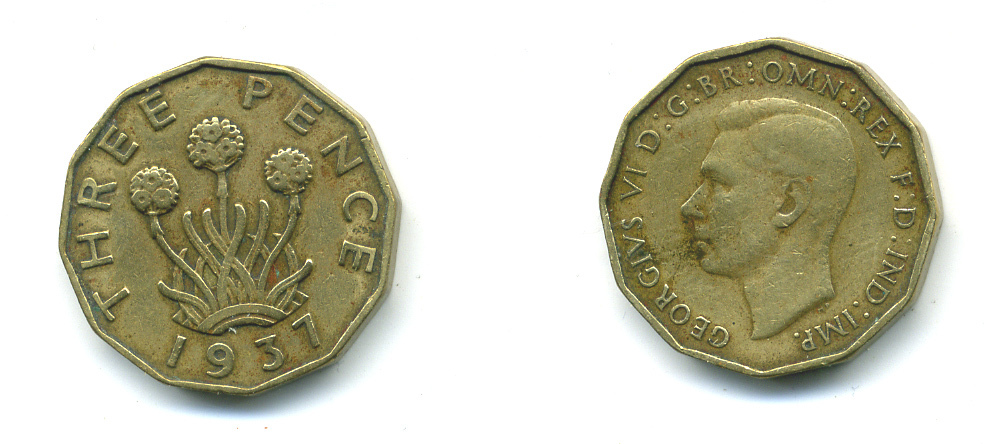 Великобритания 3 пенса 1937 Георг VI (1936-1952) KM 849, Spink 4112 никель латунь 4383-245