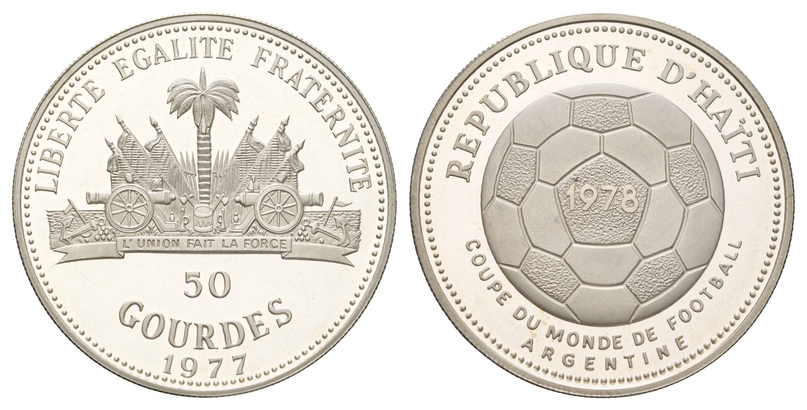 Гаити 50 гурдов 1977 Чемпионат мира по футболу 1978 KM 127 серебро PROOF 1095-2-12