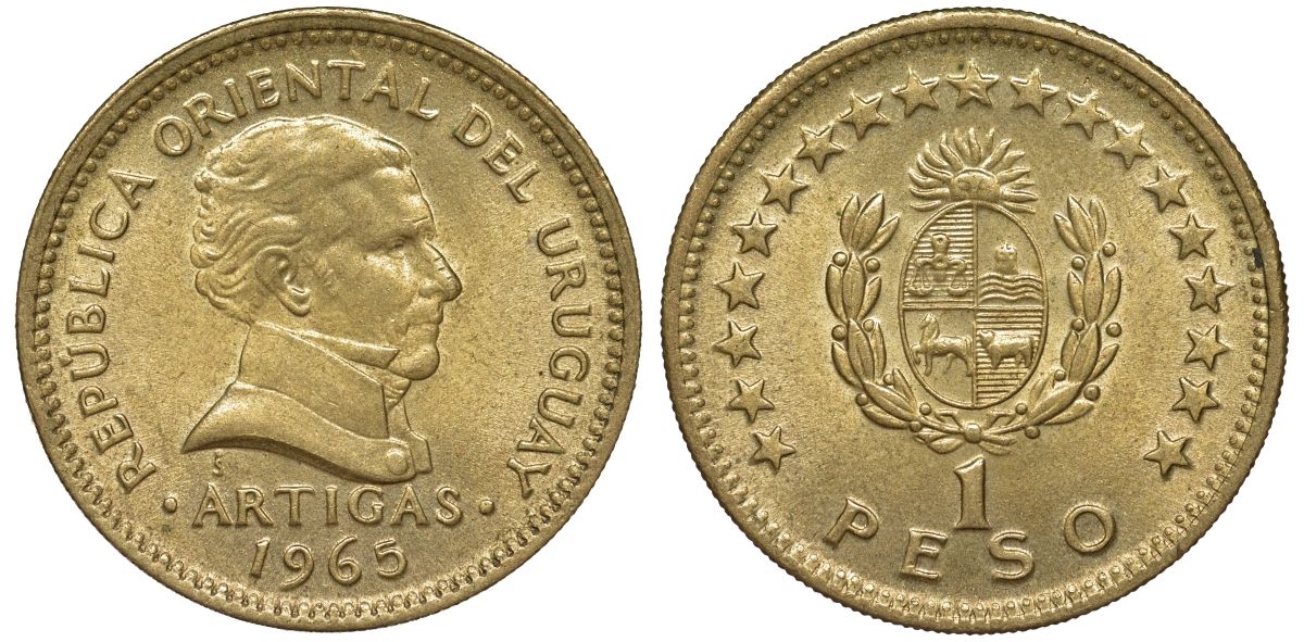 Уругвай 1 песо 1965 KM 46 алюминиевая бронза 108-1142