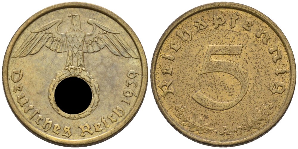 Германия 5 рейхспфеннигов 1939 A KM 91, J. 363 алюминиевая бронза 4567-1044