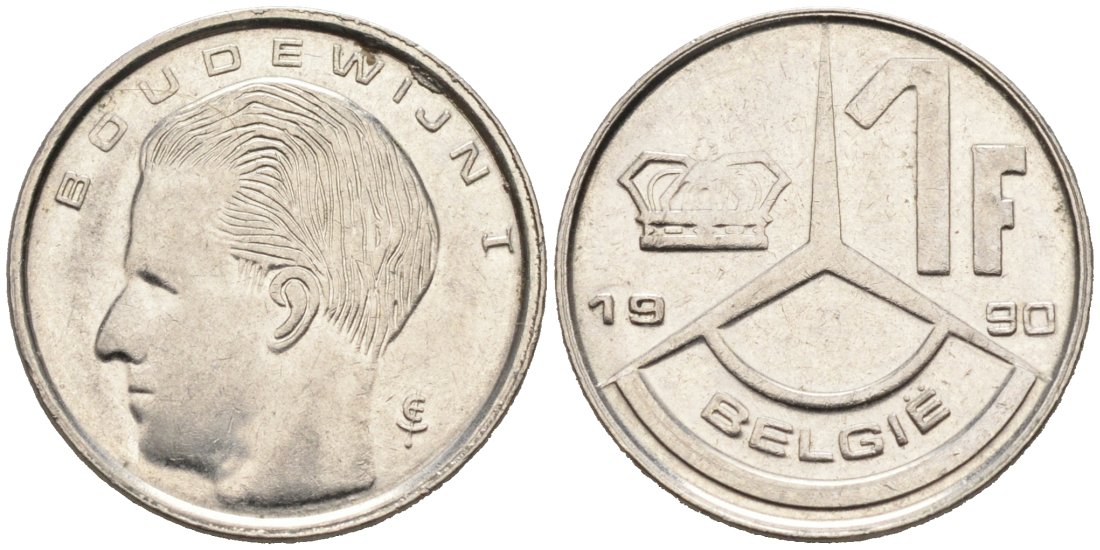 Бельгия 1 франк 1990 Belgie, Бодуэн I (1951-1993) KM 171 нержавеющая сталь 4564-1251