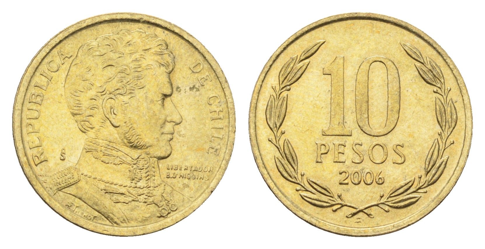 Чили 10 песо 2006 KM 228 никель латунь UNC 4664-437