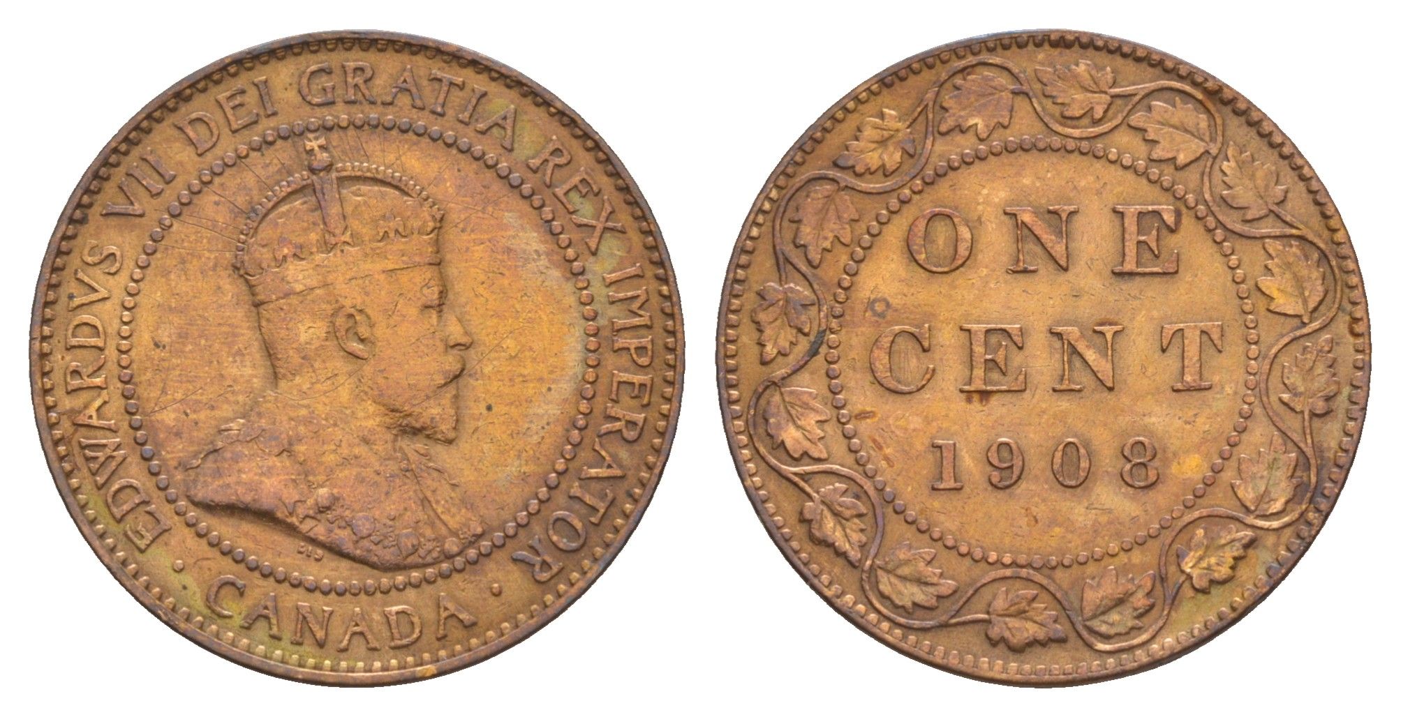 Канада 1 цент 1908 Эдуард VII (1901-1910) KM 8 бронза 4654-1226