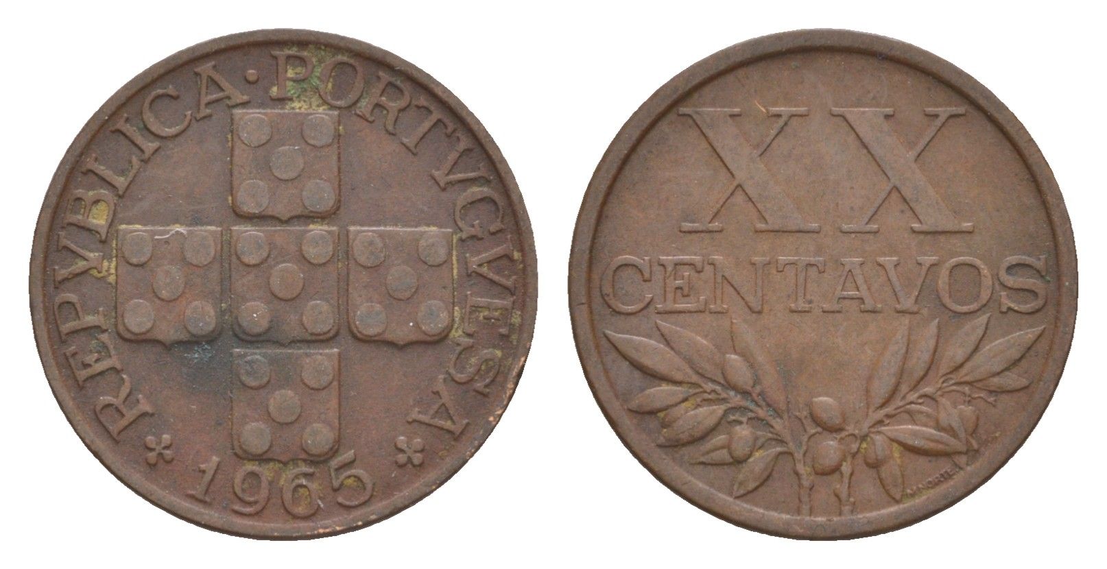 Португалия 20 сентаво 1965 KM 584 бронза 4651-751