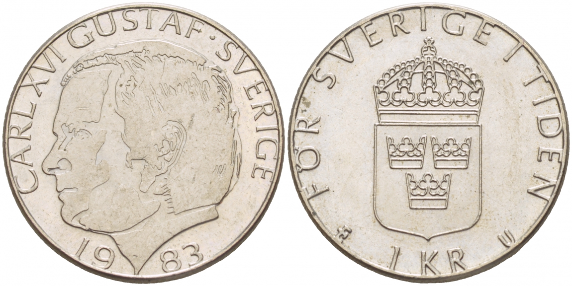 Швеция 1 крона 1983 Карл XVI Густав (1973- ) KM 852a медно-никель 4548-1015