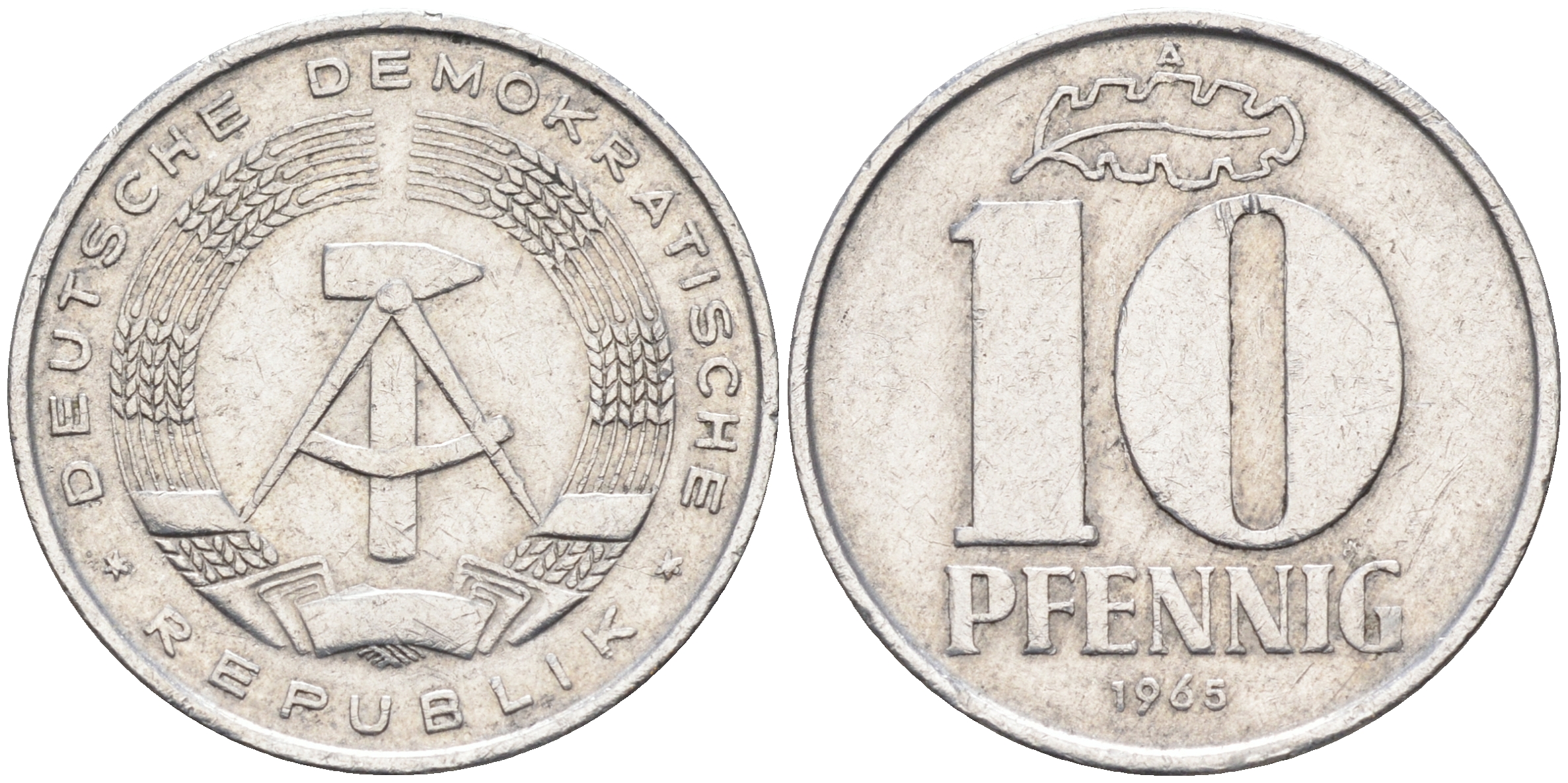 ГДР 10 пфеннигов 1965 А KM 10 алюминий 4589-116