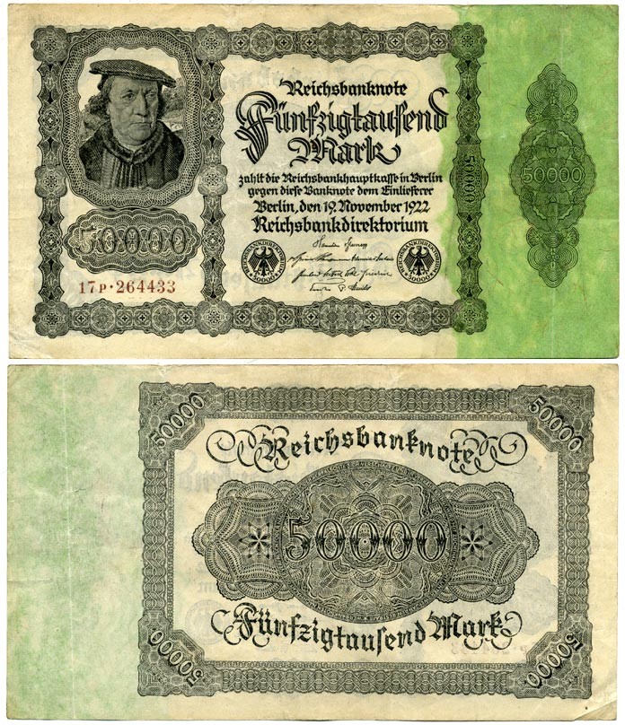 ГЕРМАНИЯ 50000 МАРОК 1922 19 НОЯБРЯ 1922 Pick 79 бумага 7146-43-1-2