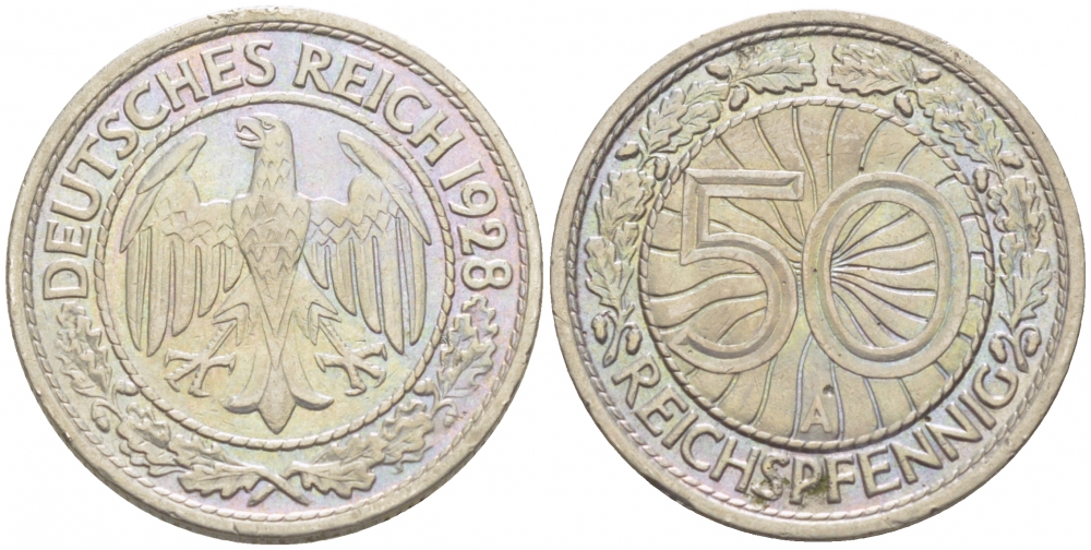 Германия 50 рейхспфеннигов 1928 A KM 49, J.324 никель 3996-1216