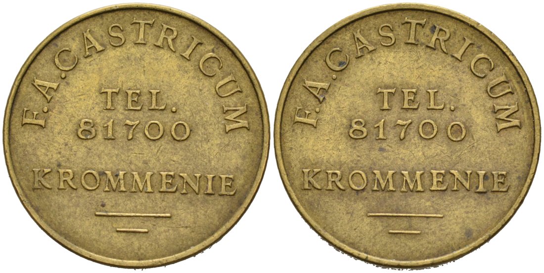 Нидерланды ГАЗОВЫЙ жетон ND F.A. GASTRICUM, TEL. 81700 , KROMMENIE, диаметр 22 мм. латунь 4571-456