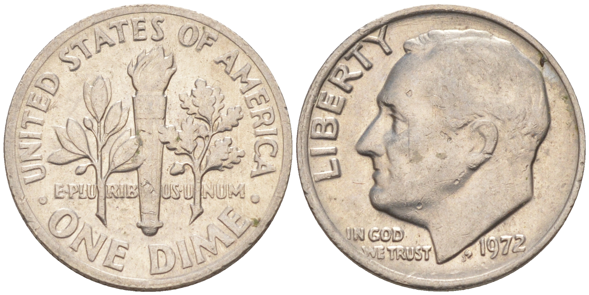 США 10 ЦЕНТОВ = 1 ДАЙМ 1972 РУЗВЕЛЬТ KM 195a медь плакированная медно-никелем 187-1048