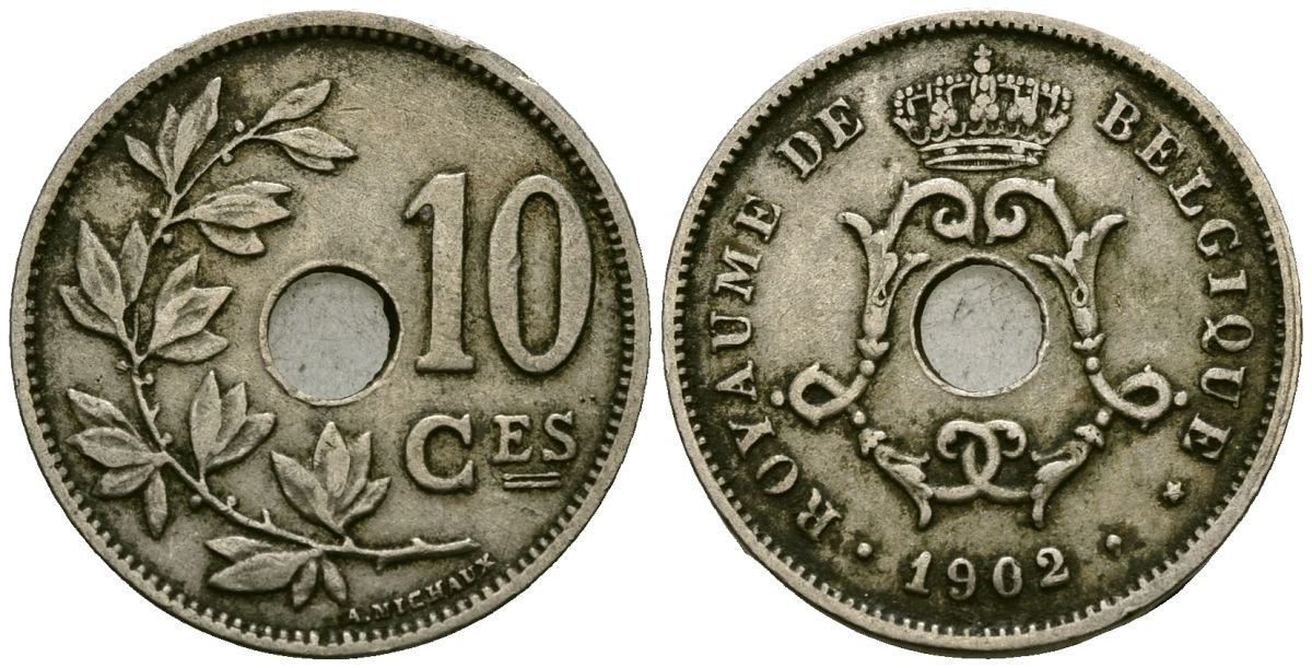 Бельгия 10 сантимов 1902 Belgique KM 48 медно-никель 4172-716