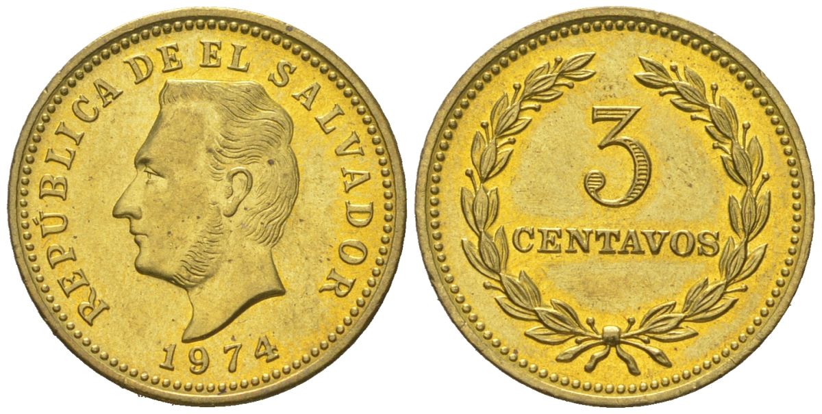 Сальвадор 3 сентаво 1974 KM 148 никель латунь aUNC 4588-765