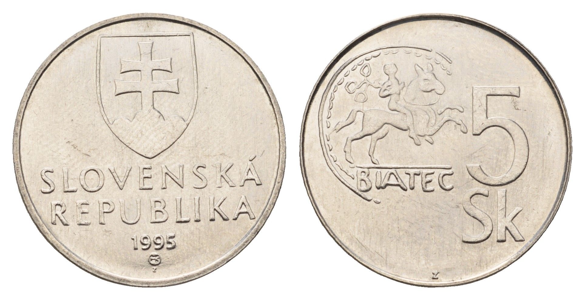 Словакия 5 крон 1995 KM 14 сталь плакированная никелем UNC 31-1054