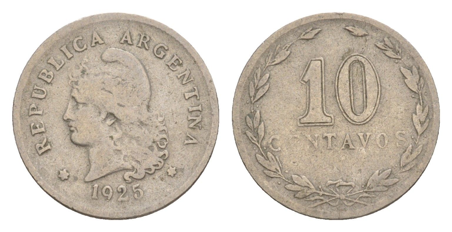 Аргентина 10 сентаво 1925 KM 35 медно-никель 4649-939