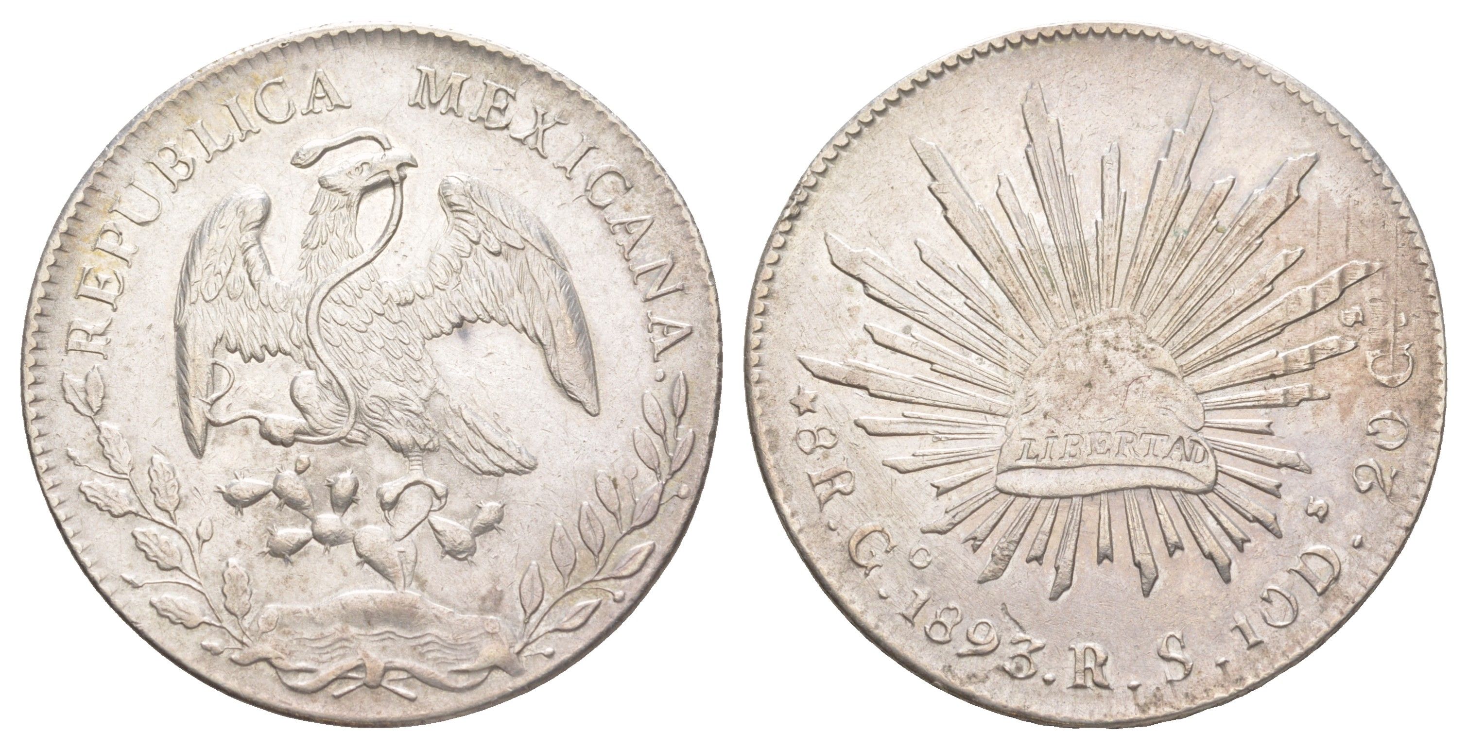 Мексика 8 реалов 1893 KM 377.8 серебро 00-901-30