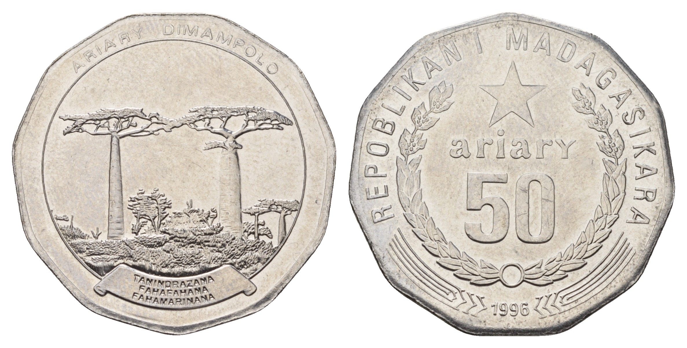 Мадагаскар 50 ариари 1996 год-тип KM 25.1 нержавеющая сталь UNC 4661-1222