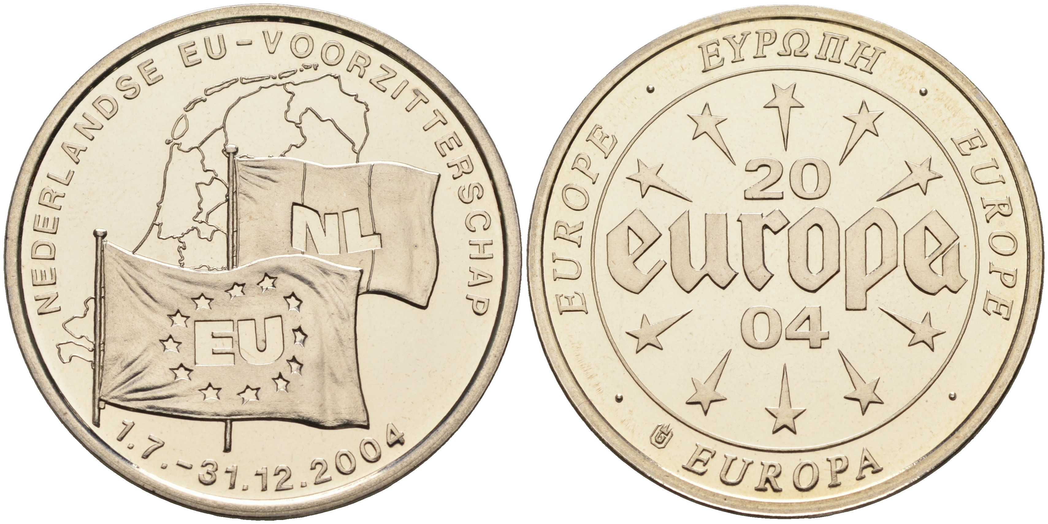 Нидерланды медаль 2004 резиденство в Евросоюзе, серебрение, тираж 20000 экз.  медно-никель  PROOF 1096-4-35