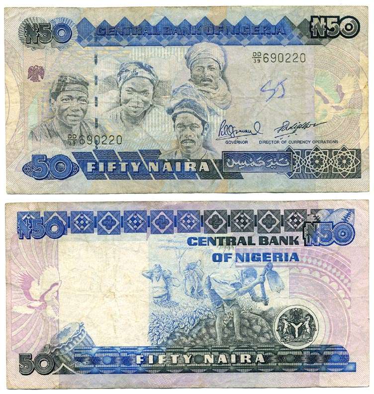 Нигерия 50 найра ND (1991-2000) жители Нигерии, подпись 10 Pick 27 c бумага 6278-53-1-2