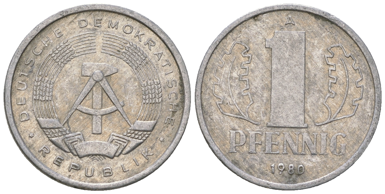 ГДР 1 пфенниг 1980 А KM 8.2 алюминий 4623-356