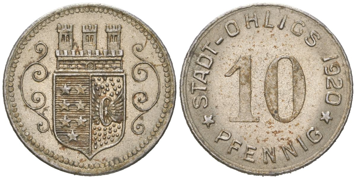 Олигс 10 пфеннигов 1920  Funck 404.4, Men18 24920.2 железо  UNC   39-567