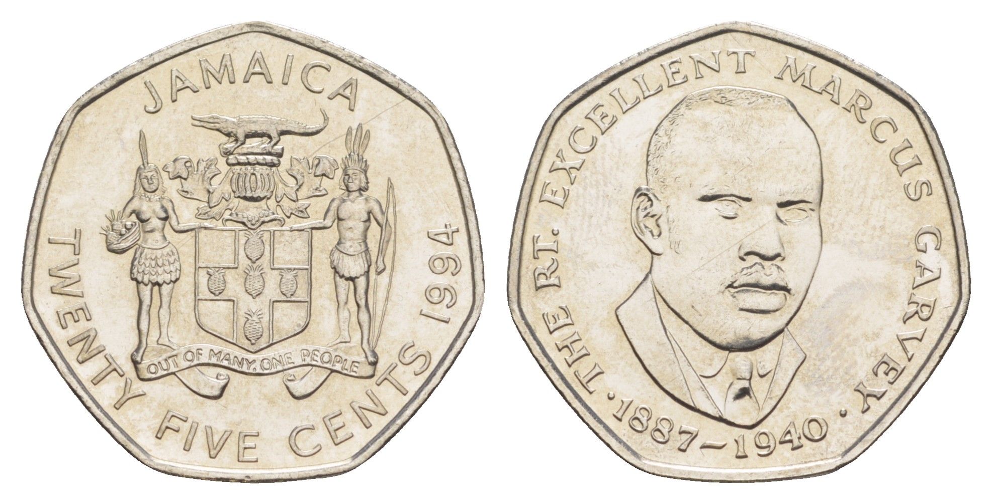 Ямайка 25 центов 1994 KM 147 сталь плакированная никелем UNC 4652-624