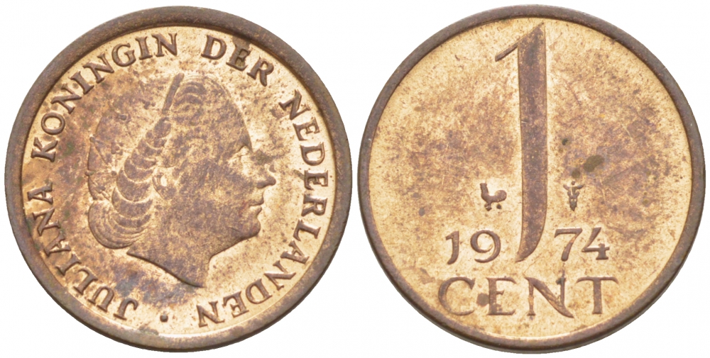 НИДЕРЛАНДЫ 1 ЦЕНТ 1974 ЮЛИАНА KM 180 бронза 3718-148
