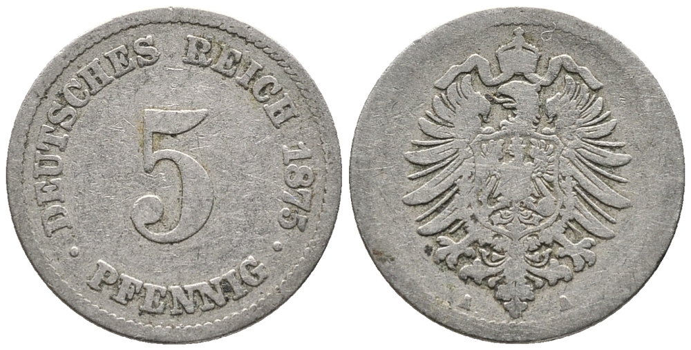 ГЕРМАНИЯ 5 ПФЕННИГОВ 1875 A, СТАРОГЕРБОВКА KM 3, J. 3 медно-никель 39-364