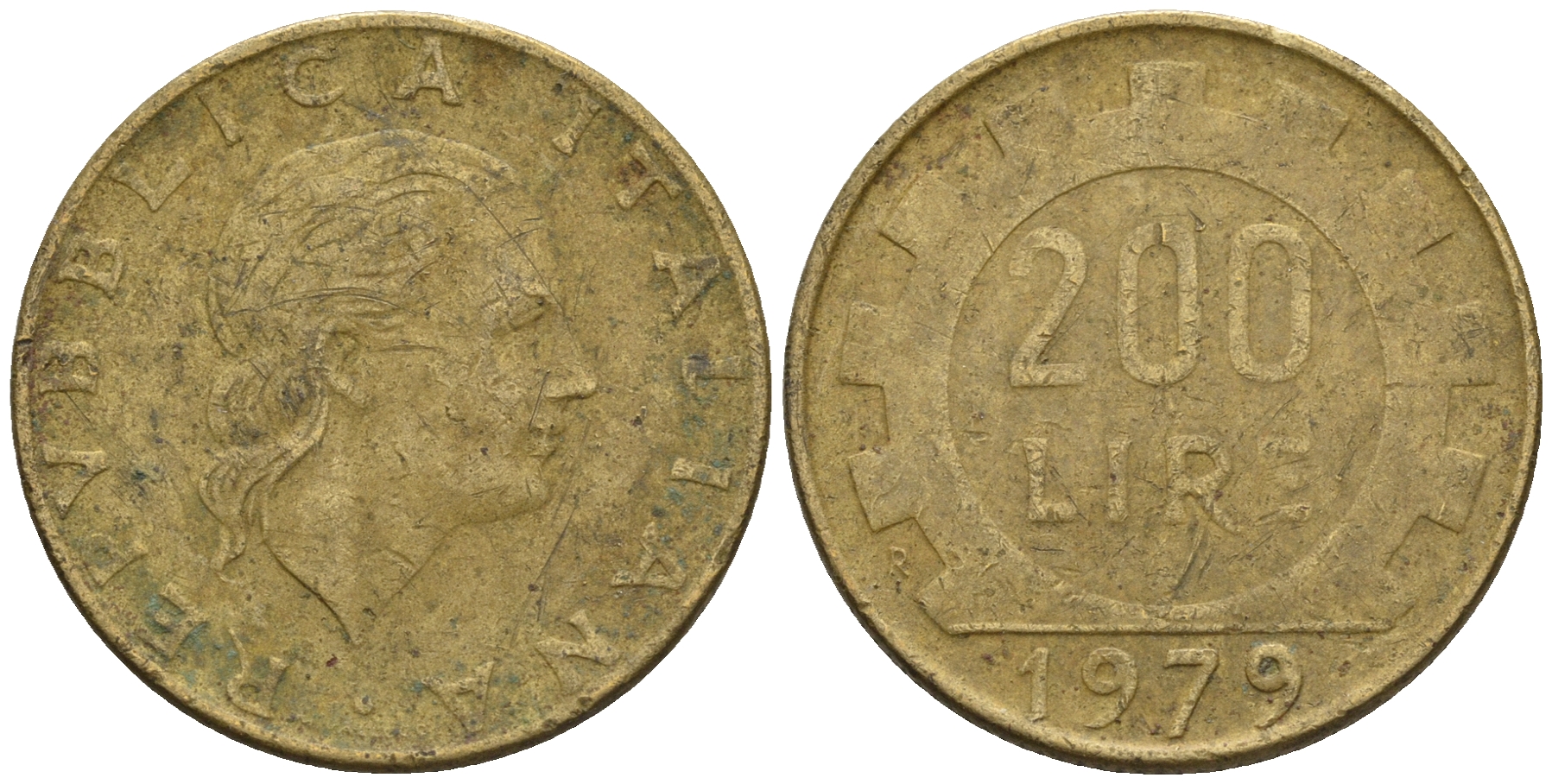 Италия 200 лир 1979 R, шестерня KM 105 алюминиевая бронза 85-516