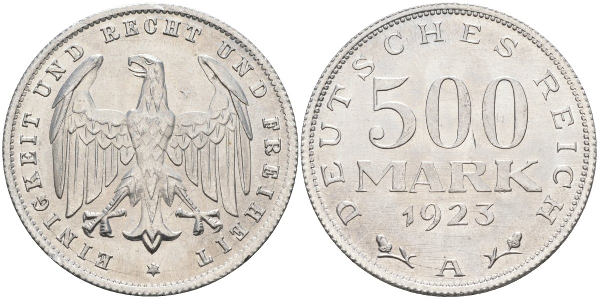 Германия 500 марок 1923 А KM 36, J.305 алюминий UNC 4587-425