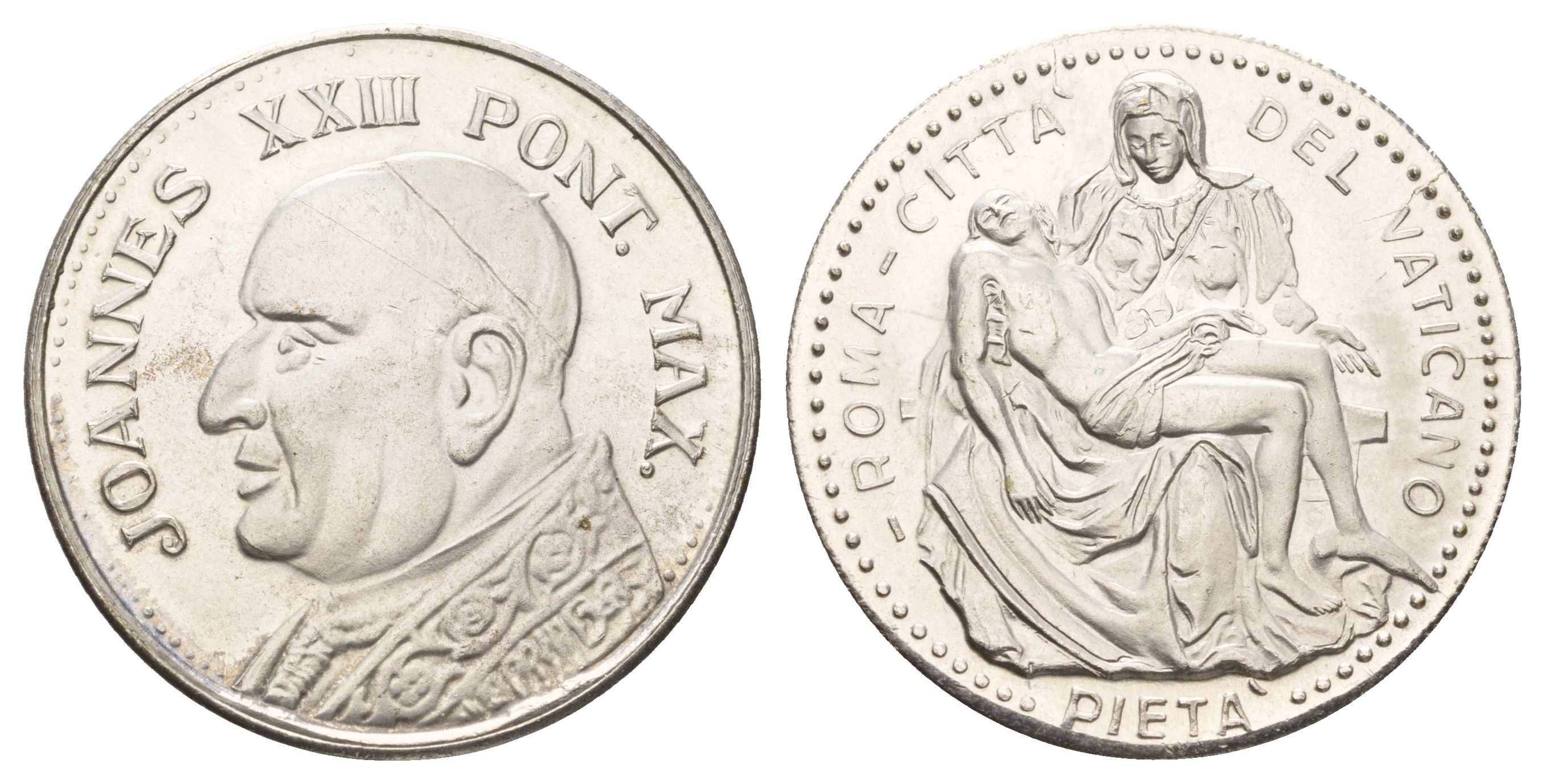 Ватикан медаль в честь избрание папой римским Иоанна XXIII ND (1958) Иоанн XXIII, Пьета Микеланджело, диаметр 35 мм, вес 15,6 гр бронза плакированная серебро 4667-1135