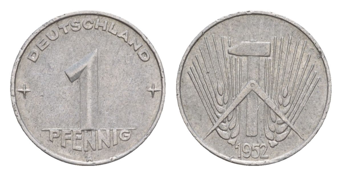 ГДР 1 пфенниг 1952 A KM 5 алюминий 4630-566