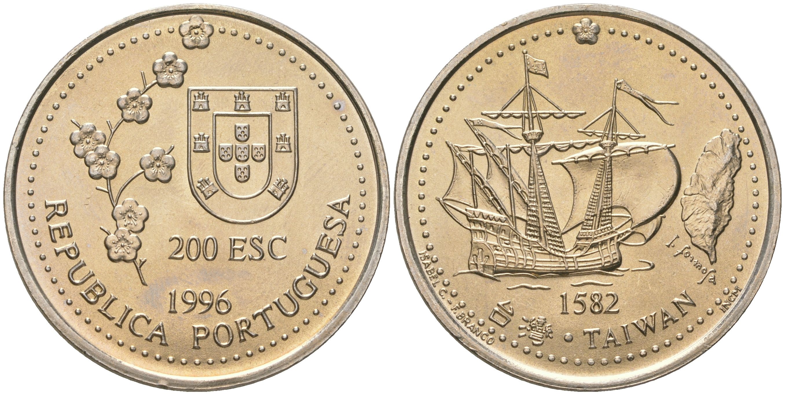 Португалия 200 эскудо 1996 Путешествие на Тайвань в 1582 году KM 692 медно-никель UNC 4677-133