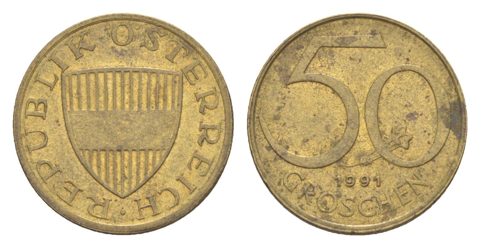 Австрия 50 грошей 1991 KM 2885 алюминиевая бронза UNC 4124-656