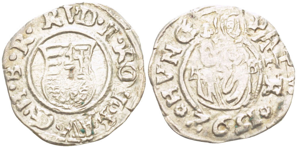 Венгрия 1 денар 1592 К-В, Рудольф II Габсбург (1576-1612), мадонна с младенцем серебро 413-2241