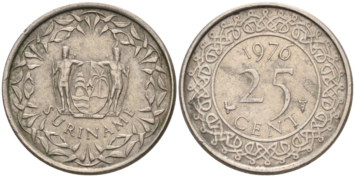 Суринам 25 центов 1976 KM 14 медно-никель 4585-966