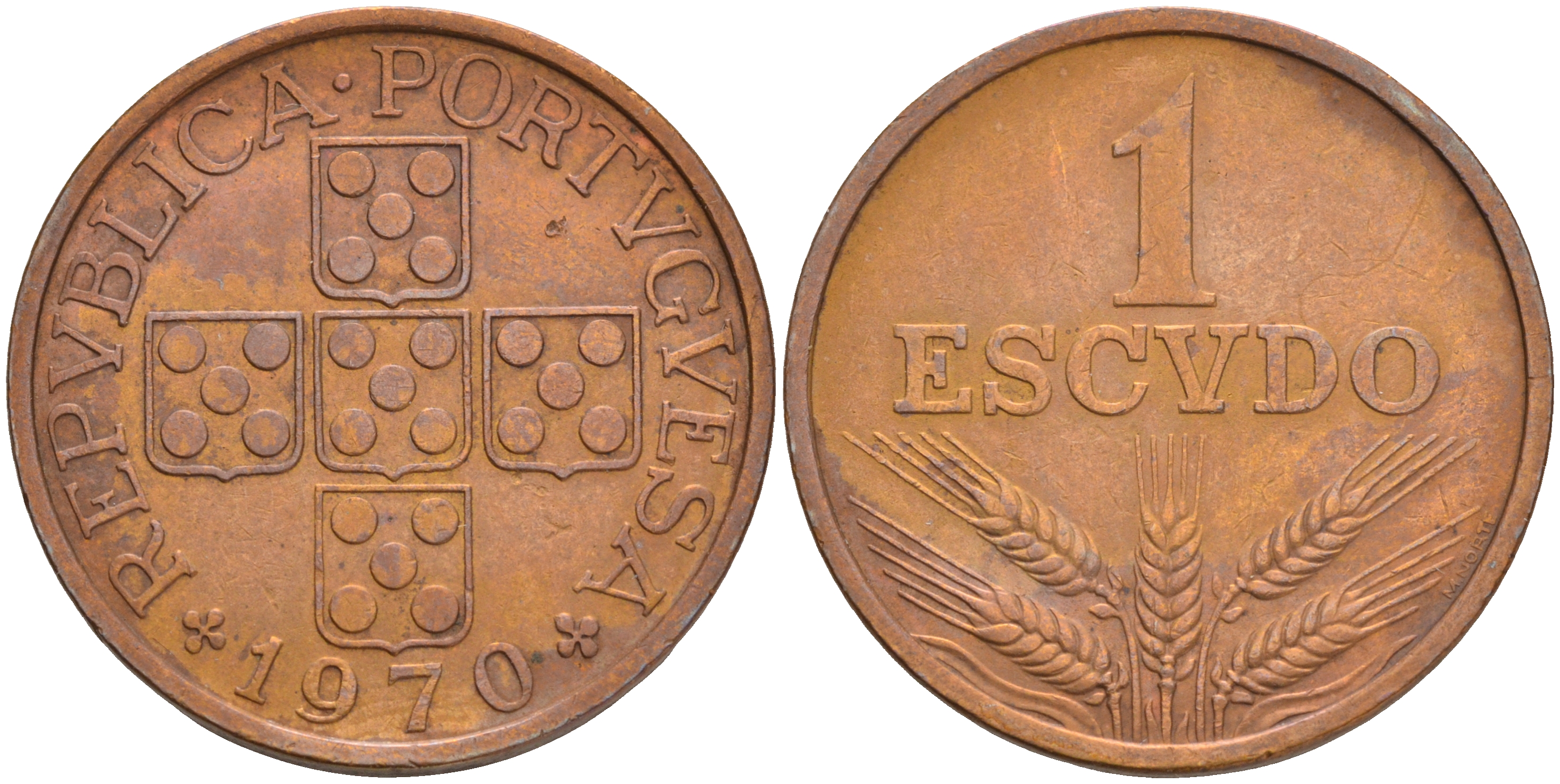 Португалия 1 эскудо 1970 KM 597 бронза 4561-634